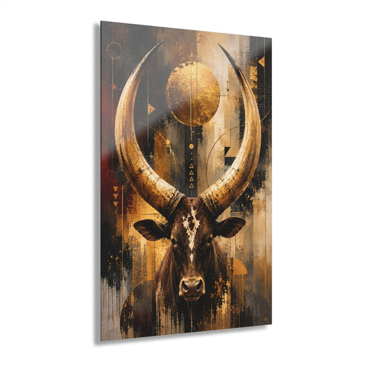 Majestic Bull with Golden Crescent /French Cleat Hanging/Acrylic Art