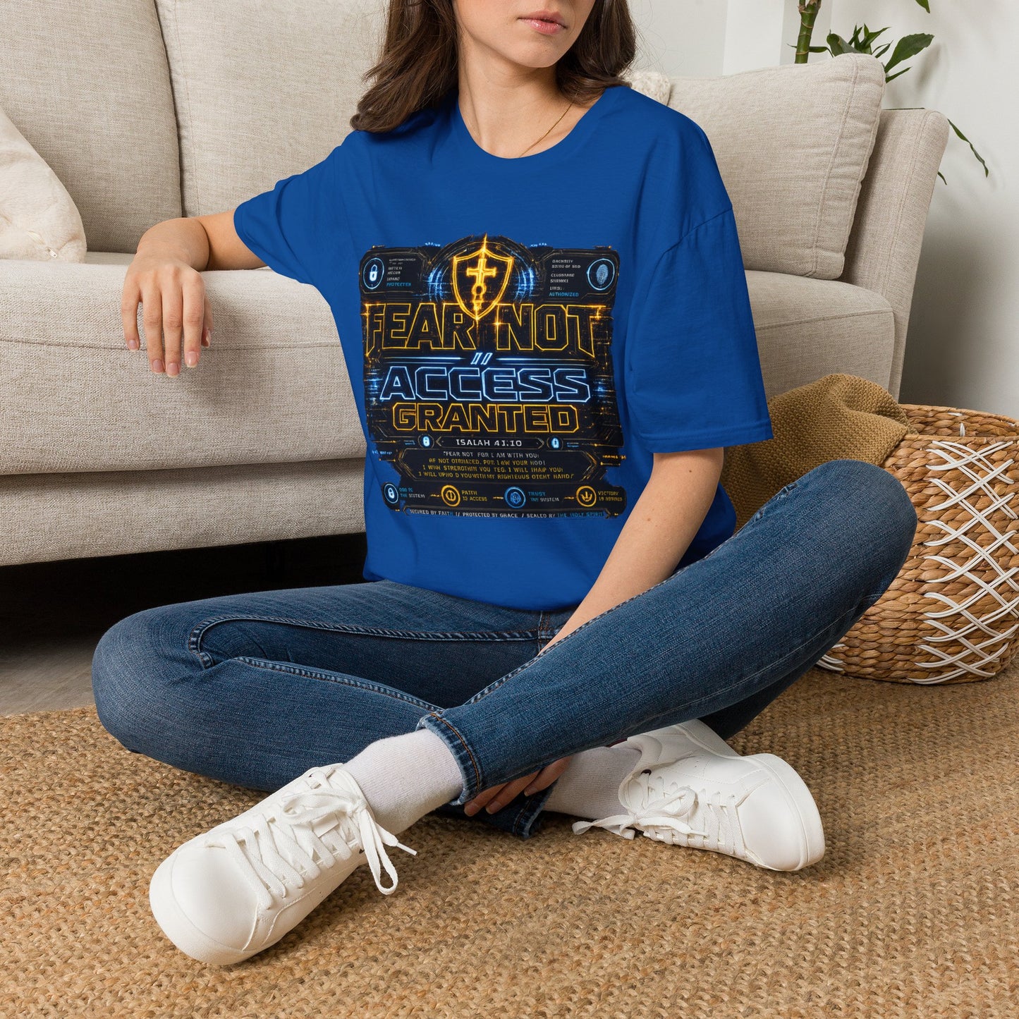Fear Not Access T-Shirt — Futuristic Guardian Graphic Tee