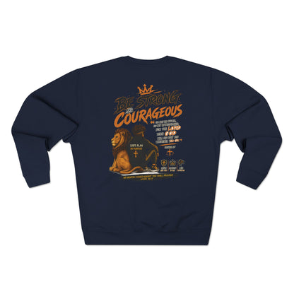 Fearless Lion Crewneck Sweatshirt — "Be Strong and Courageous" Inspirational Graphic